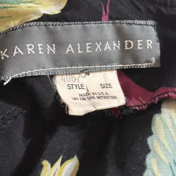 KAREN ALEXANDER Vintage 80âsâ Black Brocade Tropical Dress Size 6 Floral Party - Picture 10 of 14